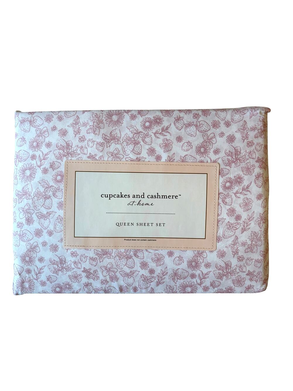 Cupcakes & Cashmere Strawberry Toile QUEEN Sheet Set Pink and White New